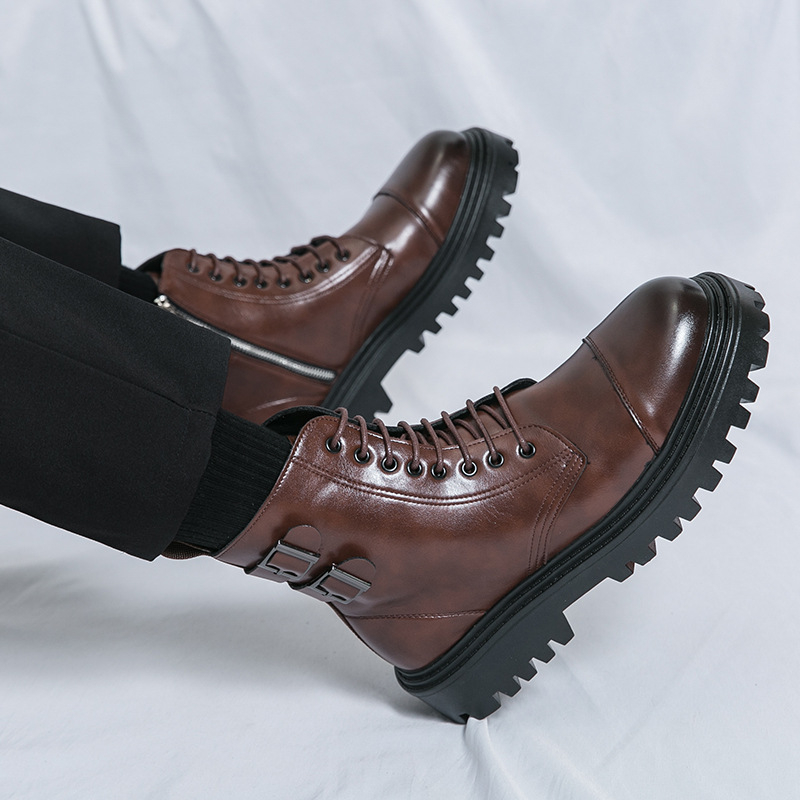 Meeste Martinid, hingav PU naha ülemine, külgzip, kõrge varbaosa, kummist talla kiil-kontsel