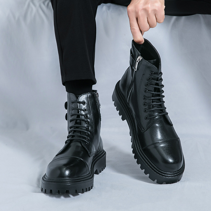 Meeste Martinid, hingav PU naha ülemine, külgzip, kõrge varbaosa, kummist talla kiil-kontsel