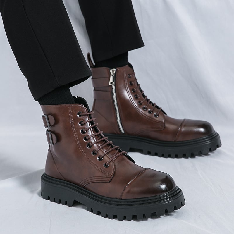 Meeste Martinid, hingav PU naha ülemine, külgzip, kõrge varbaosa, kummist talla kiil-kontsel