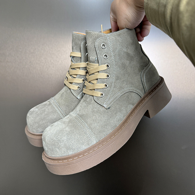 Unisex batai su vidutinio aukščio vamzdeliu, Ultra-Fiber viršus, odinis vidinis pamušalas, guminė pada, priekinis raištis, retro stilius (Modelis 5435)