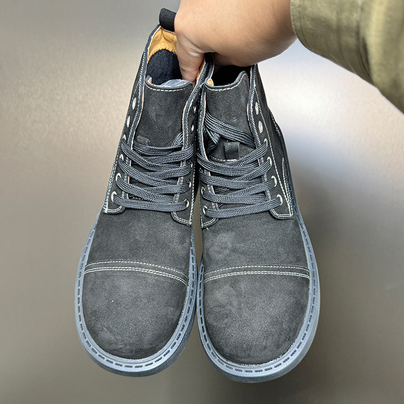 Unisex batai su vidutinio aukščio vamzdeliu, Ultra-Fiber viršus, odinis vidinis pamušalas, guminė pada, priekinis raištis, retro stilius (Modelis 5435)