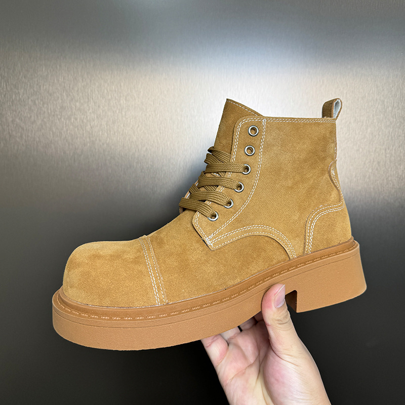 Unisex batai su vidutinio aukščio vamzdeliu, Ultra-Fiber viršus, odinis vidinis pamušalas, guminė pada, priekinis raištis, retro stilius (Modelis 5435)