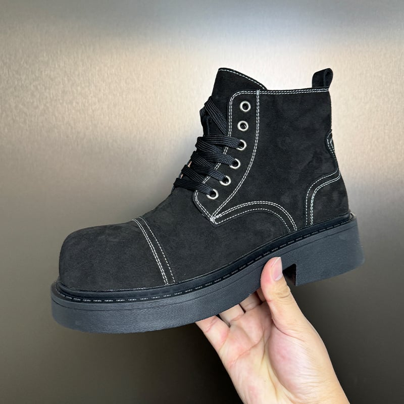 Unisex batai su vidutinio aukščio vamzdeliu, Ultra-Fiber viršus, odinis vidinis pamušalas, guminė pada, priekinis raištis, retro stilius (Modelis 5435)