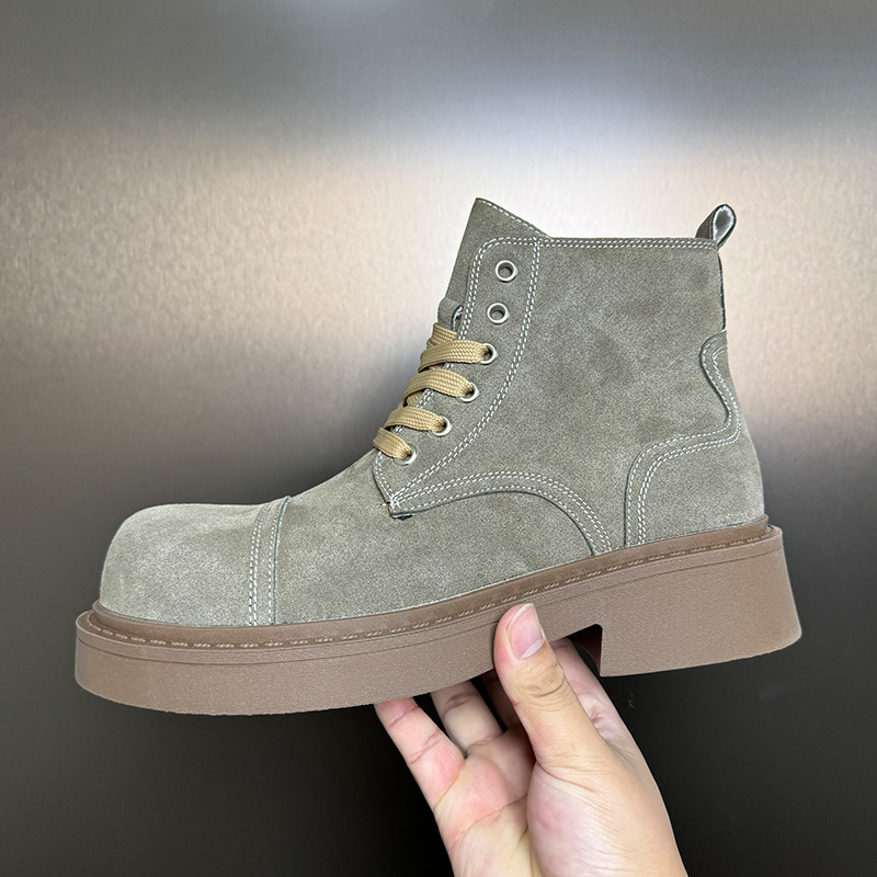 Unisex batai su vidutinio aukščio vamzdeliu, Ultra-Fiber viršus, odinis vidinis pamušalas, guminė pada, priekinis raištis, retro stilius (Modelis 5435)