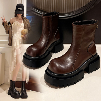 Sieviešu Martin zābaki - apaļas purngala forma, fleece odere, bieza zole, aizmugurē rāvējslēdzējs