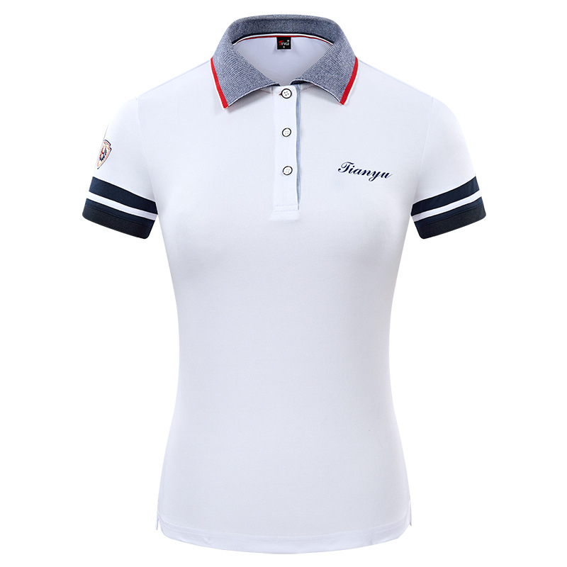 Женска голф поло риза, лято, еднотонен дизайн, полиестер 97% в смес от химически влакна, подходяща за голф и фитнес