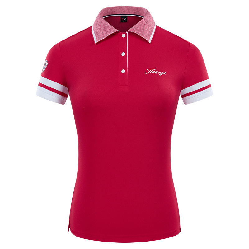 Женска голф поло риза, лято, еднотонен дизайн, полиестер 97% в смес от химически влакна, подходяща за голф и фитнес
