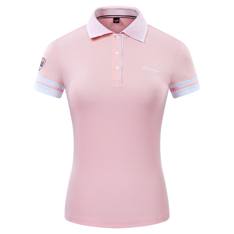 Женска голф поло риза, лято, еднотонен дизайн, полиестер 97% в смес от химически влакна, подходяща за голф и фитнес