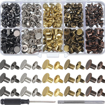 Kit DIY cu nituri metalice – 150 piese, șuruburi cu cap plat pentru încuietere, nasturi din nit plat cu două fețe, accesorii pentru nit, cui nit