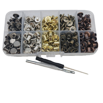Kit DIY cu nituri metalice – 150 piese, șuruburi cu cap plat pentru încuietere, nasturi din nit plat cu două fețe, accesorii pentru nit, cui nit