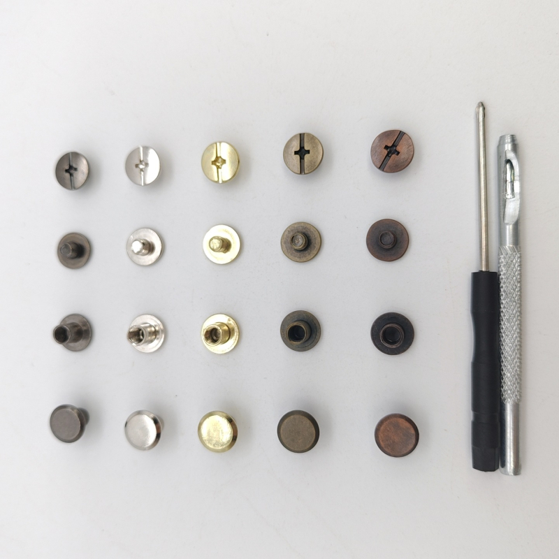 Kit DIY cu nituri metalice – 150 piese, șuruburi cu cap plat pentru încuietere, nasturi din nit plat cu două fețe, accesorii pentru nit, cui nit