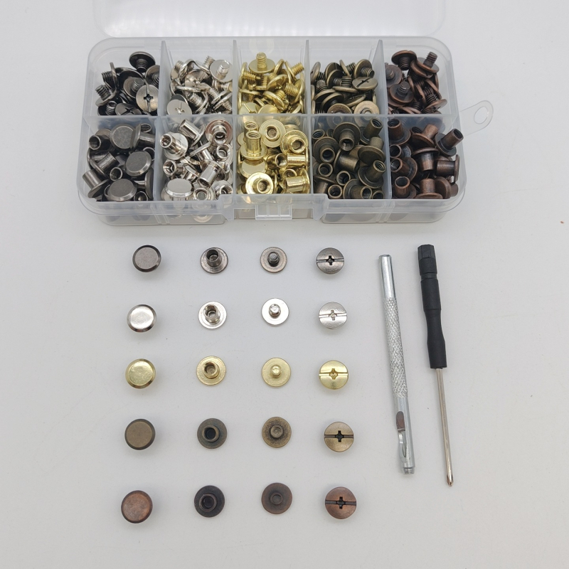 Kit DIY cu nituri metalice – 150 piese, șuruburi cu cap plat pentru încuietere, nasturi din nit plat cu două fețe, accesorii pentru nit, cui nit