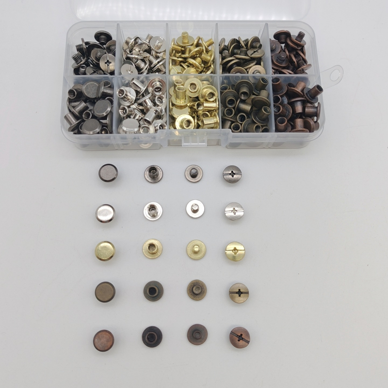 Kit DIY cu nituri metalice – 150 piese, șuruburi cu cap plat pentru încuietere, nasturi din nit plat cu două fețe, accesorii pentru nit, cui nit