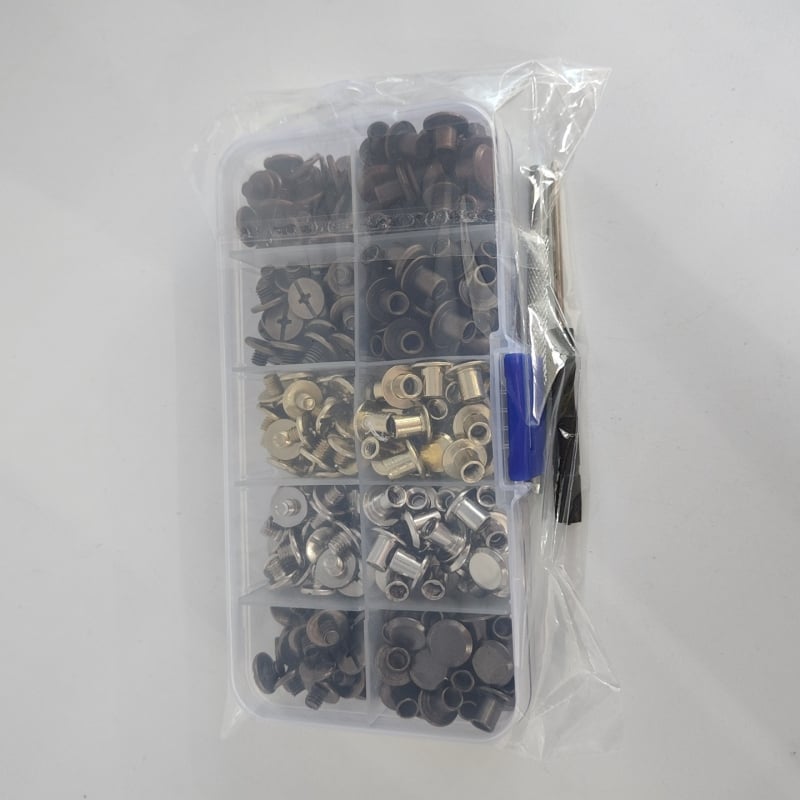 Kit DIY cu nituri metalice – 150 piese, șuruburi cu cap plat pentru încuietere, nasturi din nit plat cu două fețe, accesorii pentru nit, cui nit