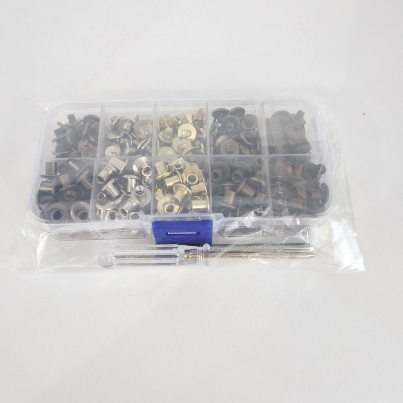 Kit DIY cu nituri metalice – 150 piese, șuruburi cu cap plat pentru încuietere, nasturi din nit plat cu două fețe, accesorii pentru nit, cui nit