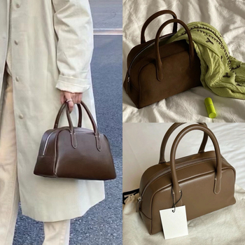 Τσάντα Μπόστον σε μορφή μαξιλαριού από γνήσιο δέρμα αγελάδας, φερμουάρ, εσωτερικές θήκες για κινητό και ταυτότητα