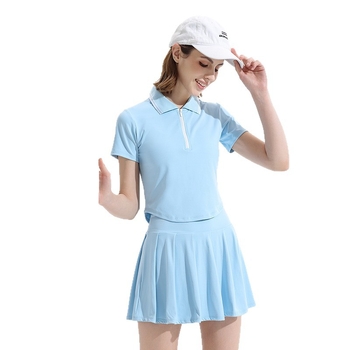 Σετ γυναικείων αθλητικών ρούχων για τένις και μπάντμιντον, κοντές μανίκια, γιακά polo, σορτς, ύφασμα νάιλον 80/20, καλοκαίρι
