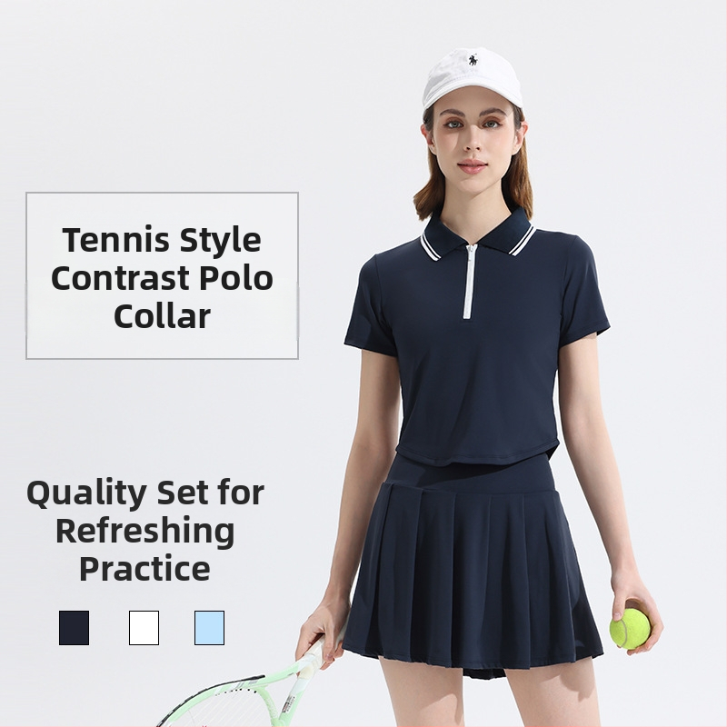 Σετ γυναικείων αθλητικών ρούχων για τένις και μπάντμιντον, κοντές μανίκια, γιακά polo, σορτς, ύφασμα νάιλον 80/20, καλοκαίρι