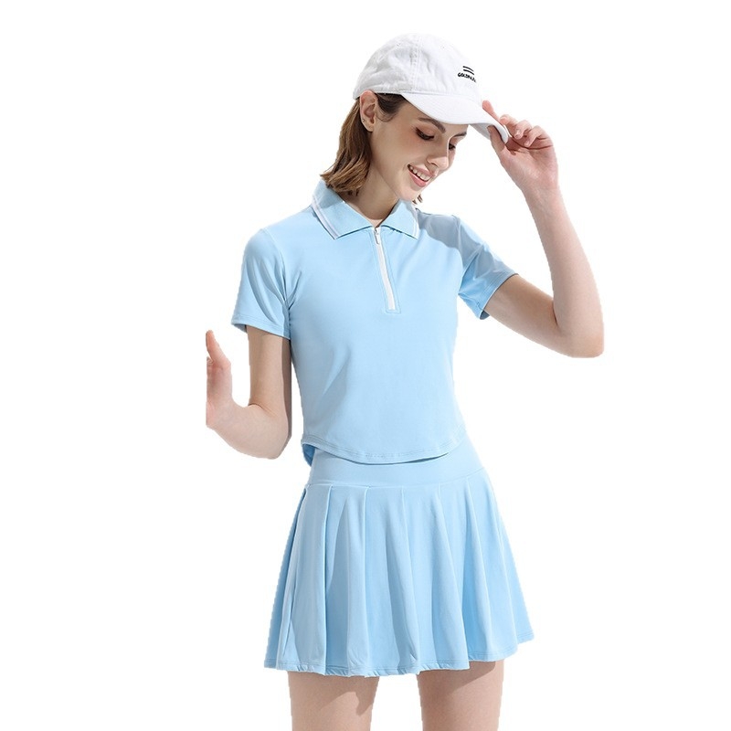 Σετ γυναικείων αθλητικών ρούχων για τένις και μπάντμιντον, κοντές μανίκια, γιακά polo, σορτς, ύφασμα νάιλον 80/20, καλοκαίρι