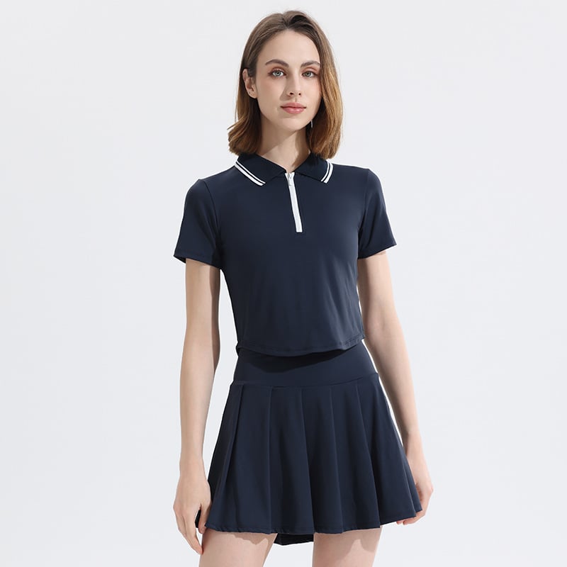 Σετ γυναικείων αθλητικών ρούχων για τένις και μπάντμιντον, κοντές μανίκια, γιακά polo, σορτς, ύφασμα νάιλον 80/20, καλοκαίρι