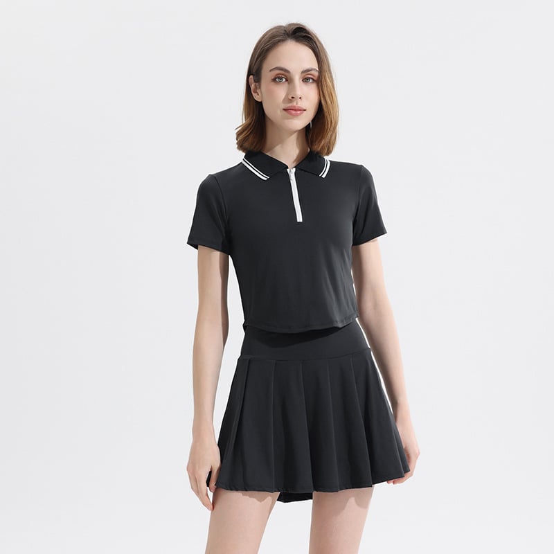 Σετ γυναικείων αθλητικών ρούχων για τένις και μπάντμιντον, κοντές μανίκια, γιακά polo, σορτς, ύφασμα νάιλον 80/20, καλοκαίρι