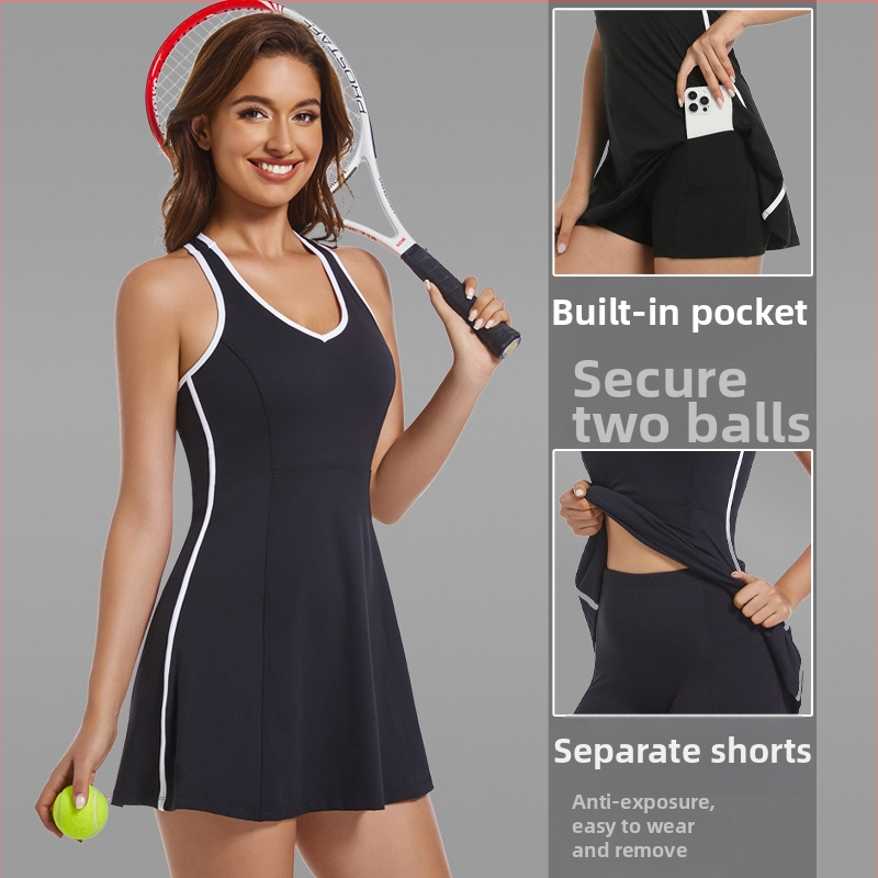 Fitnesa kleita ar krūšu uzpildi, bez piedurknēm, vienkrāsaina; materiāls: ķīmisko šķiedru maisījums; ārējais audums 78% neilons; pamušļa 22% spandeks