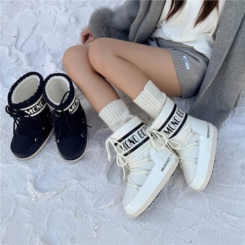 Женски зимни ботуши за сняг с подплата от флис и пухкав горен слой, гумена подметка, запазват топлината