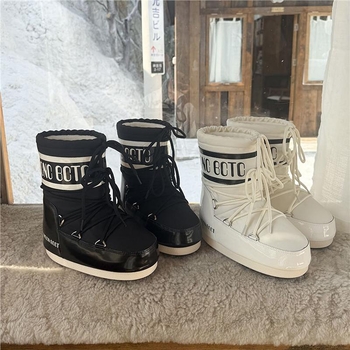 Женски зимни ботуши за сняг с подплата от флис и пухкав горен слой, гумена подметка, запазват топлината