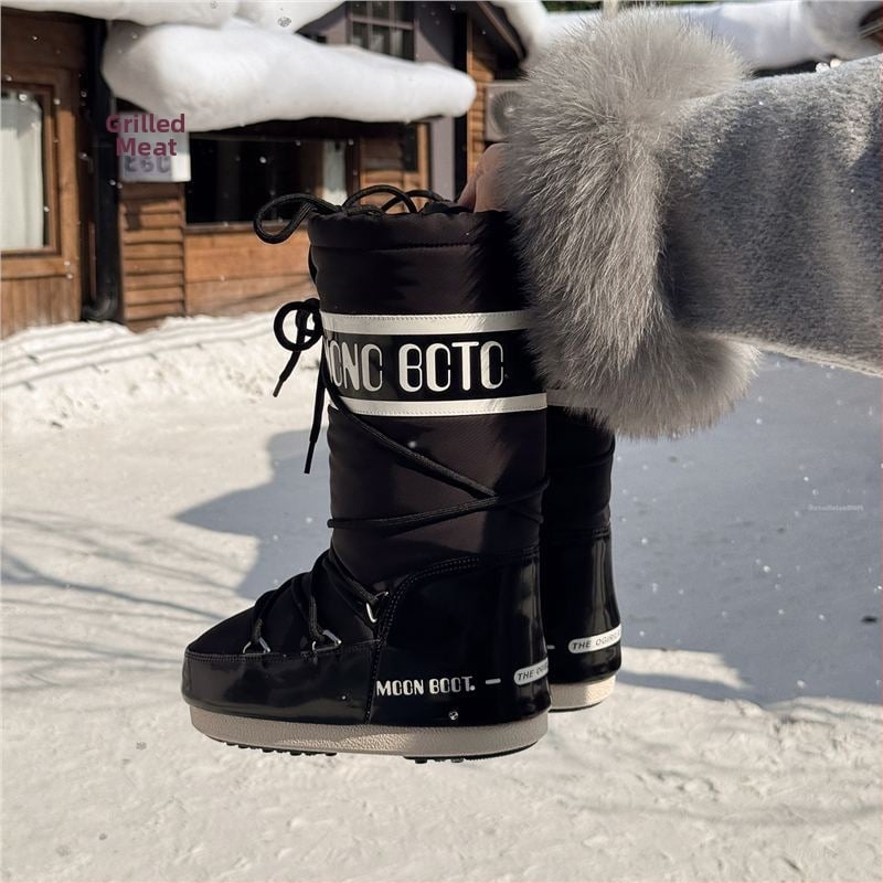 Женски зимни ботуши за сняг с подплата от флис и пухкав горен слой, гумена подметка, запазват топлината