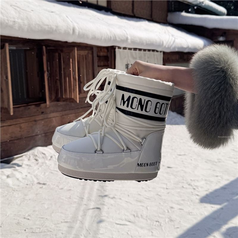 Женски зимни ботуши за сняг с подплата от флис и пухкав горен слой, гумена подметка, запазват топлината