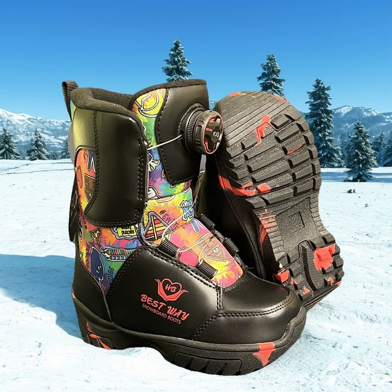 Παιδικά snowboard παπούτσια - PU πάνω μέρος με αδιάβροο ύφασμα, εξωτερική σόλα από καουτσούκ, EVA μεσαία σόλα, απορροφητικός πάτος