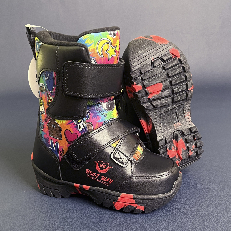 Παιδικά snowboard παπούτσια - PU πάνω μέρος με αδιάβροο ύφασμα, εξωτερική σόλα από καουτσούκ, EVA μεσαία σόλα, απορροφητικός πάτος