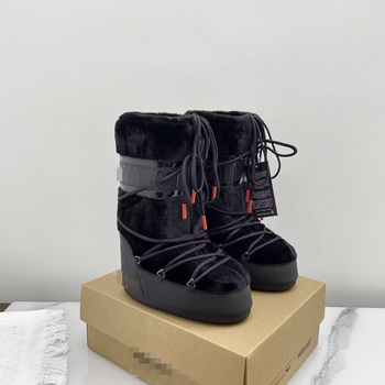 Зимни дамски Moon Boots, водоустойчиви и противохлъзгащи, подплатени с пух и овча кожа, велурена горна част, дебела подметка, високи ботуши