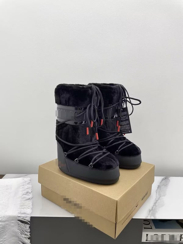 Зимни дамски Moon Boots, водоустойчиви и противохлъзгащи, подплатени с пух и овча кожа, велурена горна част, дебела подметка, високи ботуши