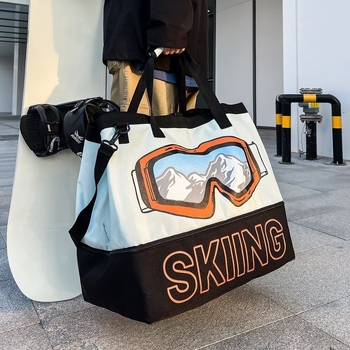Τσάντα ταξιδιού μεγάλης χωρητικότητας με ξεχωριστό θήκη για παπούτσια, θήκη για κράνος και εξοπλισμό σκι – πολυεστέρας, επένδυση Oxford, οριζόντια τετράγωνη μορφή, φερμουάρ, εσωτερικό τσεπάκι με φερμουάρ