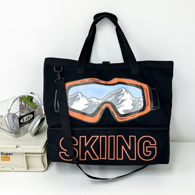 Τσάντα ταξιδιού μεγάλης χωρητικότητας με ξεχωριστό θήκη για παπούτσια, θήκη για κράνος και εξοπλισμό σκι – πολυεστέρας, επένδυση Oxford, οριζόντια τετράγωνη μορφή, φερμουάρ, εσωτερικό τσεπάκι με φερμουάρ
