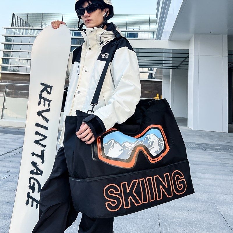 Τσάντα ταξιδιού μεγάλης χωρητικότητας με ξεχωριστό θήκη για παπούτσια, θήκη για κράνος και εξοπλισμό σκι – πολυεστέρας, επένδυση Oxford, οριζόντια τετράγωνη μορφή, φερμουάρ, εσωτερικό τσεπάκι με φερμουάρ