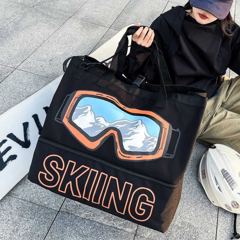 Τσάντα ταξιδιού μεγάλης χωρητικότητας με ξεχωριστό θήκη για παπούτσια, θήκη για κράνος και εξοπλισμό σκι – πολυεστέρας, επένδυση Oxford, οριζόντια τετράγωνη μορφή, φερμουάρ, εσωτερικό τσεπάκι με φερμουάρ