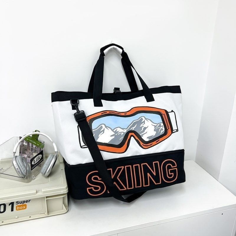 Τσάντα ταξιδιού μεγάλης χωρητικότητας με ξεχωριστό θήκη για παπούτσια, θήκη για κράνος και εξοπλισμό σκι – πολυεστέρας, επένδυση Oxford, οριζόντια τετράγωνη μορφή, φερμουάρ, εσωτερικό τσεπάκι με φερμουάρ