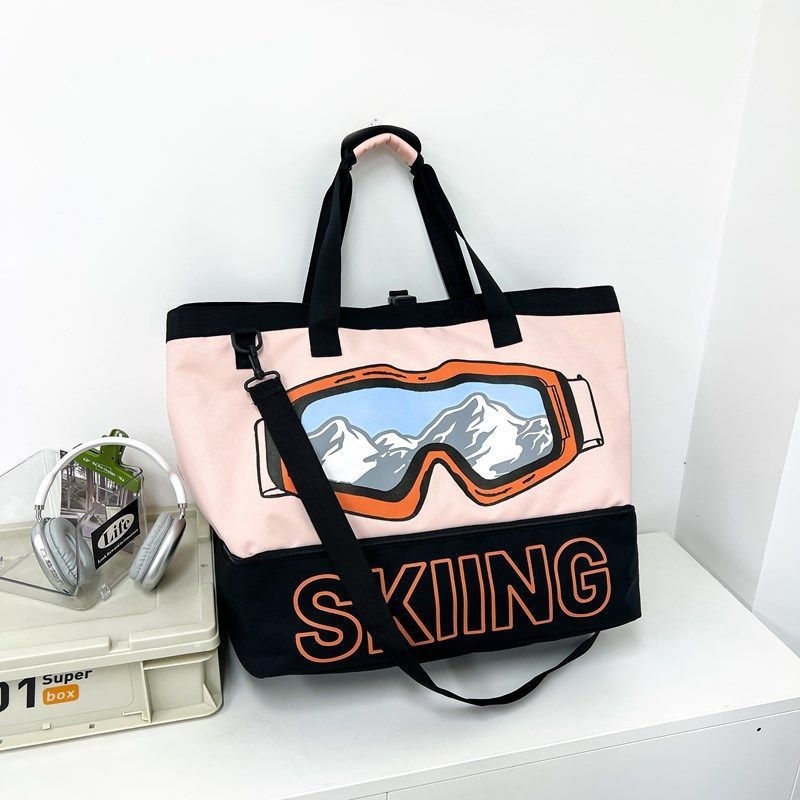 Τσάντα ταξιδιού μεγάλης χωρητικότητας με ξεχωριστό θήκη για παπούτσια, θήκη για κράνος και εξοπλισμό σκι – πολυεστέρας, επένδυση Oxford, οριζόντια τετράγωνη μορφή, φερμουάρ, εσωτερικό τσεπάκι με φερμουάρ
