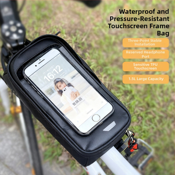 Kerékpártáska szintetikus bőrből, 1,5 L kapacitás, modell F001, kormánycső és felsőcső tároló