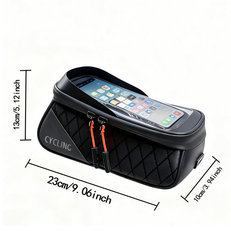 Kerékpártáska szintetikus bőrből, 1,5 L kapacitás, modell F001, kormánycső és felsőcső tároló