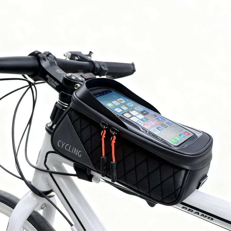 Kerékpártáska szintetikus bőrből, 1,5 L kapacitás, modell F001, kormánycső és felsőcső tároló