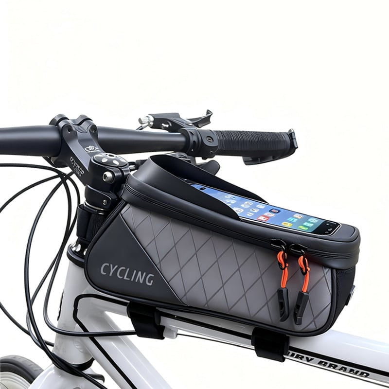 Kerékpártáska szintetikus bőrből, 1,5 L kapacitás, modell F001, kormánycső és felsőcső tároló