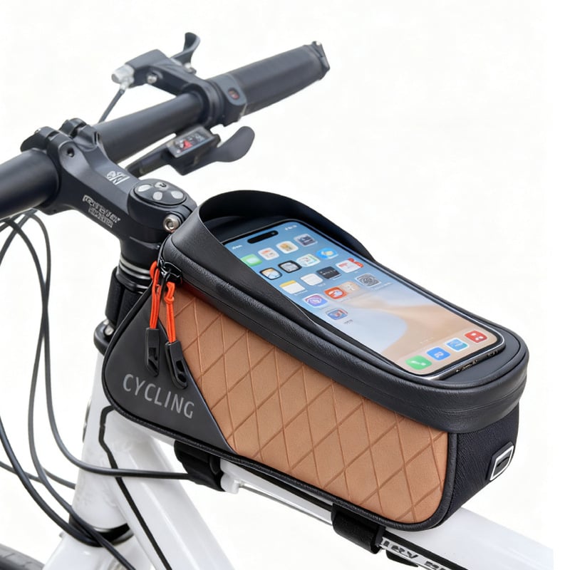 Kerékpártáska szintetikus bőrből, 1,5 L kapacitás, modell F001, kormánycső és felsőcső tároló