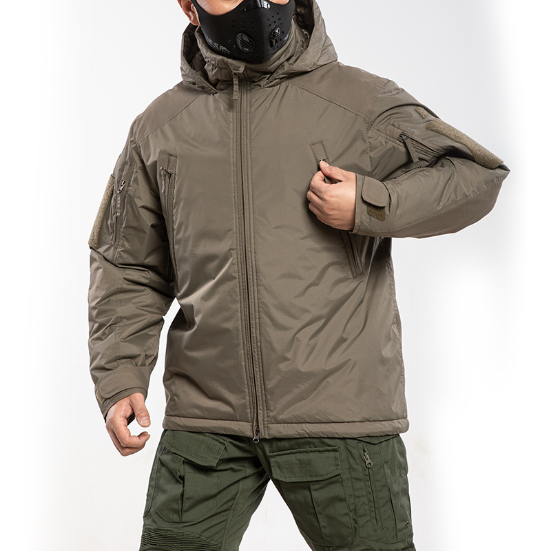 Ανδρικό καμουφλαρισμένο μπουφάν με γέμισμα από πολυεστέρα-βάμβακο, ανεμοφραγτικό και ζεστό, με κουκούλα, για χειμερινές εξωτερικές δραστηριότητες