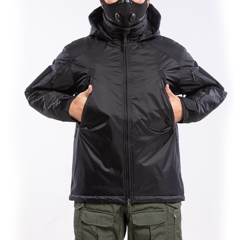 Ανδρικό καμουφλαρισμένο μπουφάν με γέμισμα από πολυεστέρα-βάμβακο, ανεμοφραγτικό και ζεστό, με κουκούλα, για χειμερινές εξωτερικές δραστηριότητες