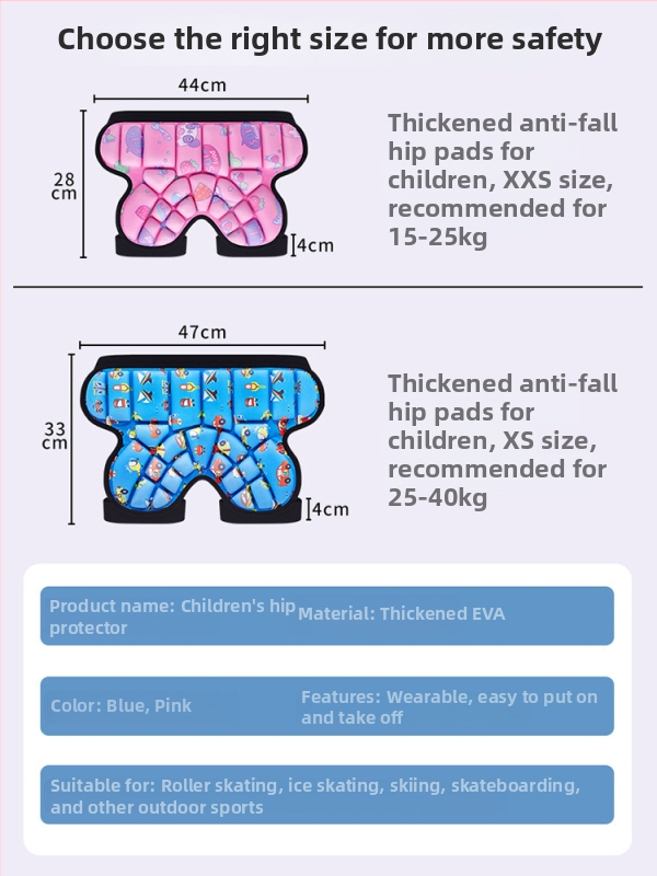 Ice Amber EVA bērnu gurnu aizsargspilventiņi – riteņslidošana, Specifikācija A