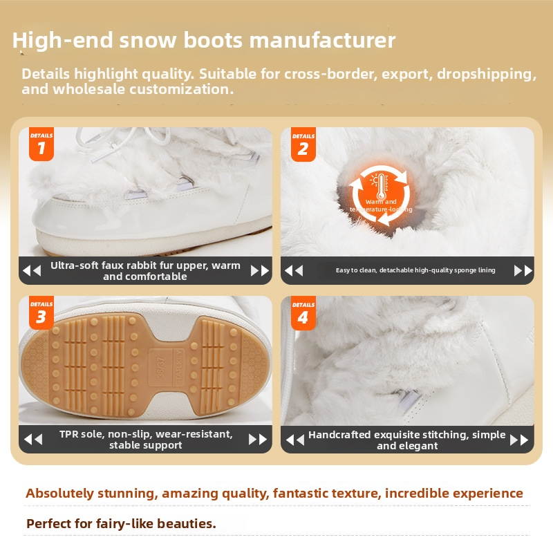 Sieviešu sniega zābaki ar biezu zoli, pūkaina augšdaļa, noņemama silta oderde, augsts potītes augstums, pretslīdējoša gumijas zole