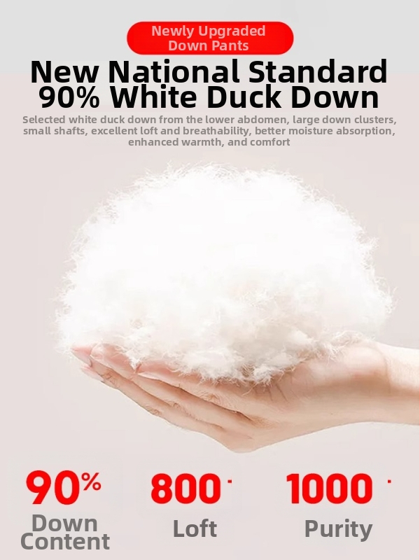 Sieviešu pūču bikses ārējai apģērbam, neilona ārējais audums, balta pīļu pūka pildījums, augsts viduklis, taisns griezums, biezas ziemas bikses